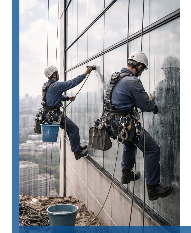 Профессиональная мойка фасадных окон альпинистами в Нефтекамске