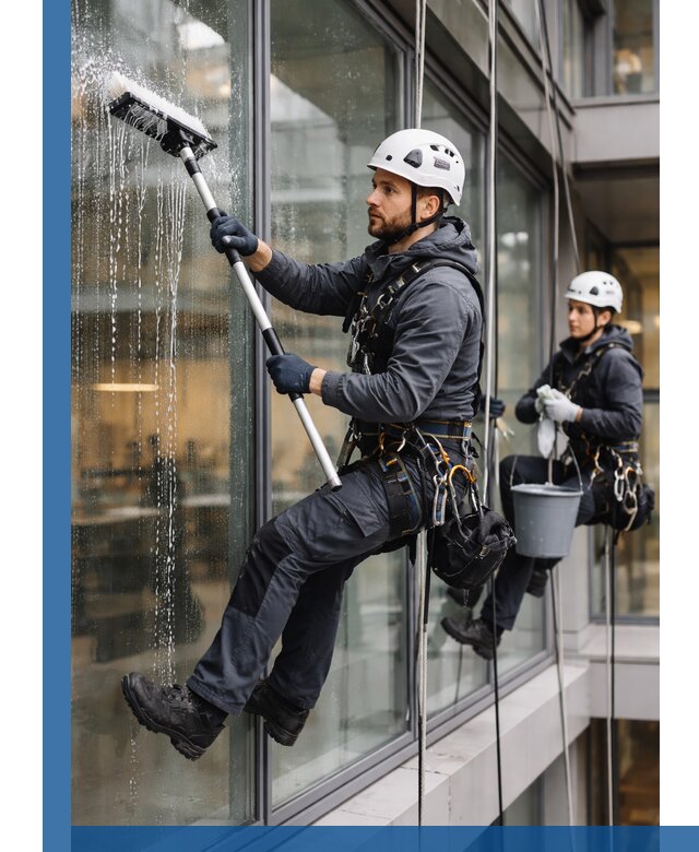 Профессиональная мойка витражей промышленными альпинистами в Нефтекамске