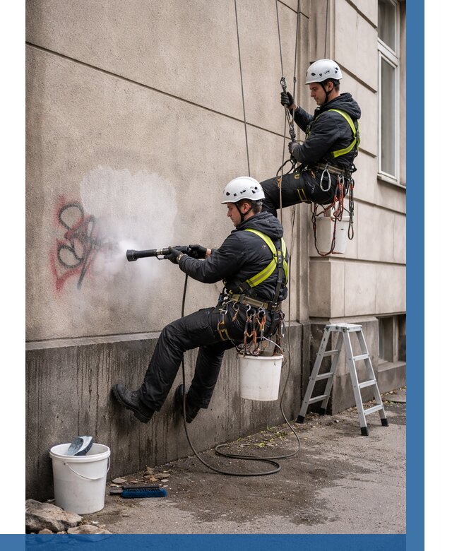 Удаление граффити с фасада в Нефтекамске от 4621 р. | ВЫСОТНИК-Нтк