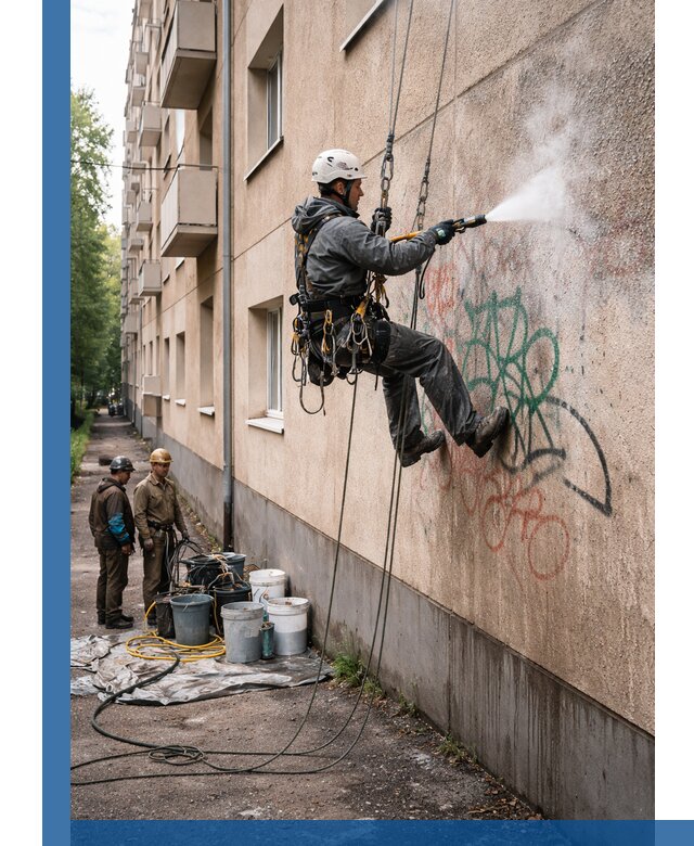 Удаление граффити с фасада в Нефтекамске без следов и повреждений