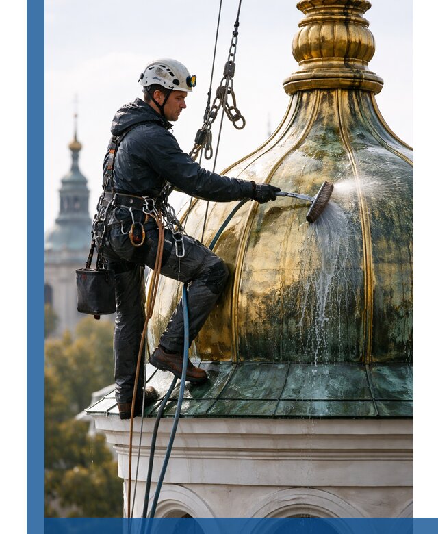 Профессиональная мойка куполов и шпилей высотными альпинистами в Нефтекамске