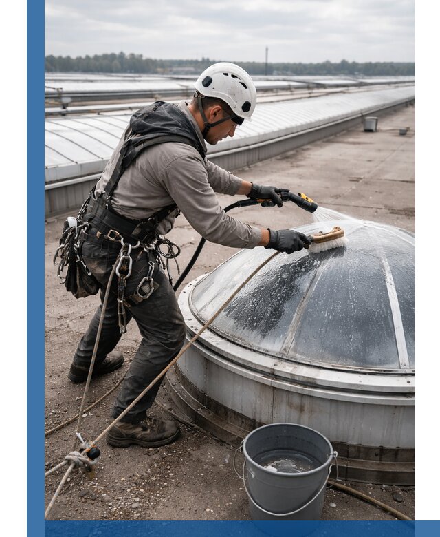 Мойка зенитных фонарей на кровле для промышленных объектов в Нефтекамске