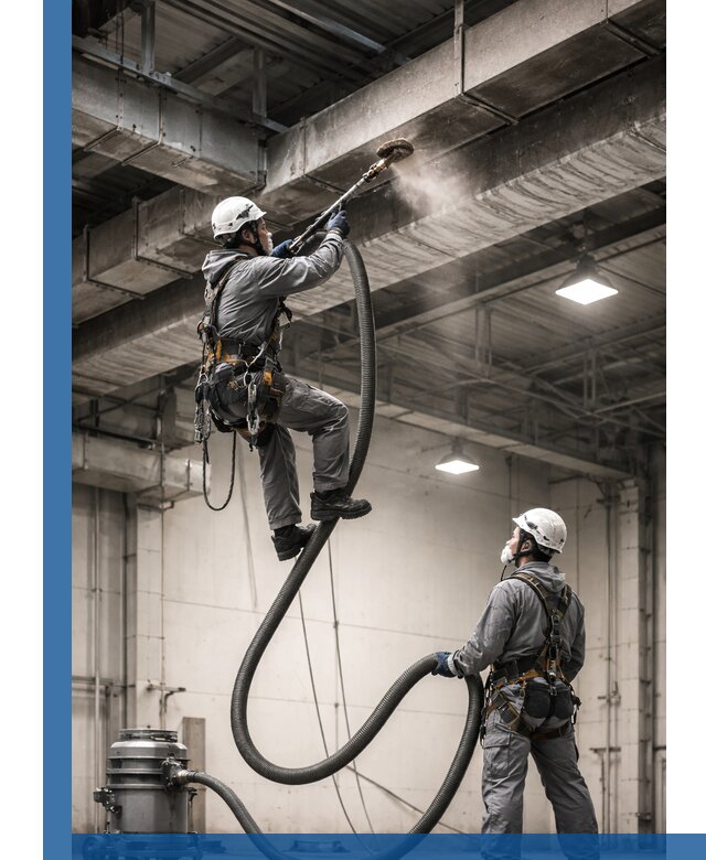 Обеспыливание потолочных конструкций в Нефтекамске промышленным альпинизмом