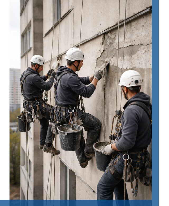 Ремонт бетонных элементов фасада в Нефтекамске от 2567 р. | ВЫСОТНИК-Нтк