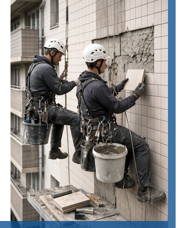 Ремонт облицовки фасада плиткой в Нефтекамске от 1848 р. | ВЫСОТНИК-Нтк