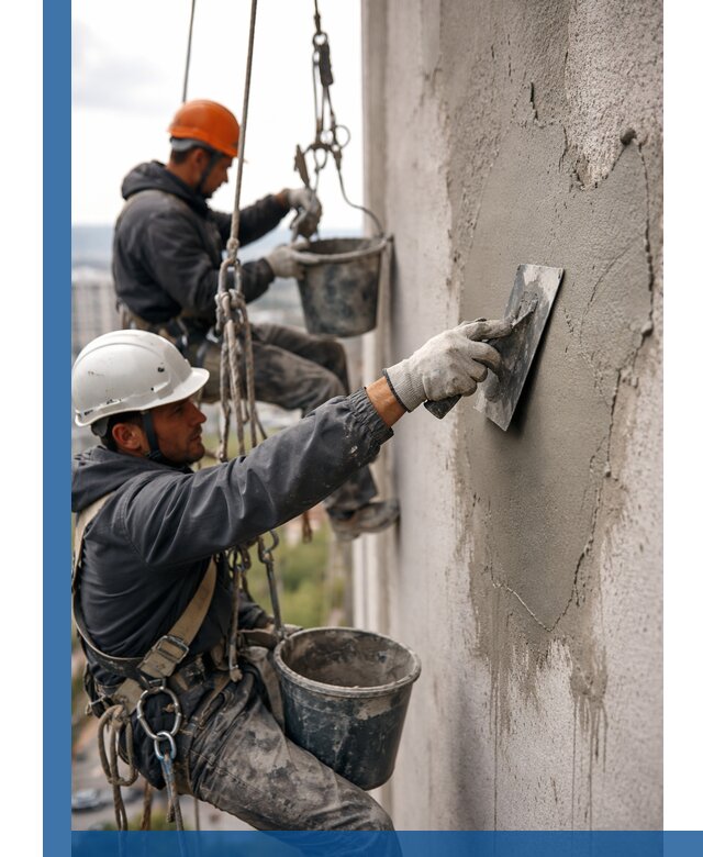 Штукатурка фасада на высоте в Нефтекамске профессиональные работы