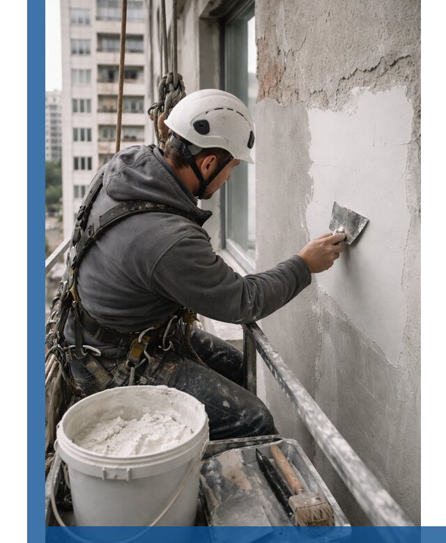 Шпаклевка фасадов на высоте с промальпинистами в Нефтекамске