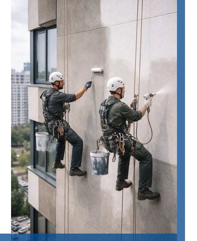 Покраска фасада альпинистами в Нефтекамске от 308 р. | ВЫСОТНИК-Нтк