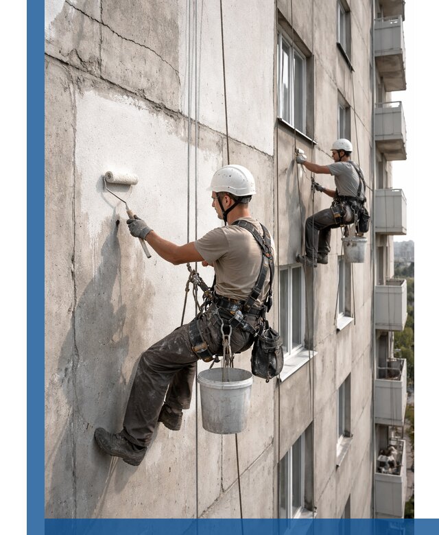 Покраска бетонного фасада в Нефтекамске для жилых и промышленных объектов