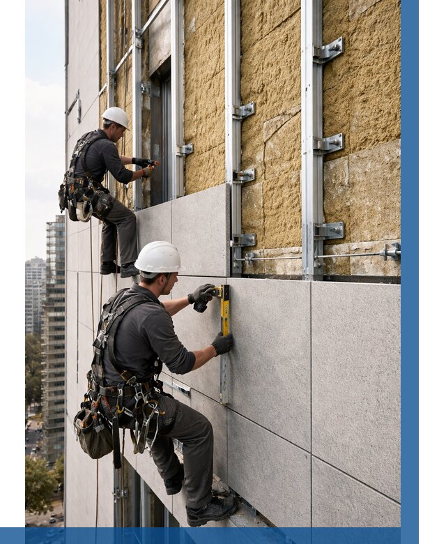 Монтаж вентилируемого фасада в Нефтекамске от 3594 р. | ВЫСОТНИК-Нтк