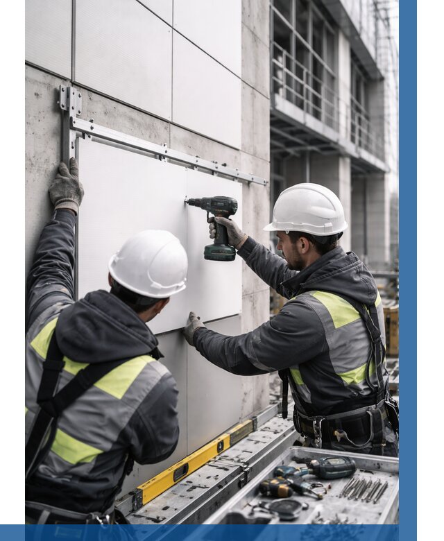 Монтаж композитных панелей фасада в Нефтекамске от 2567 р. | ВЫСОТНИК-Нтк