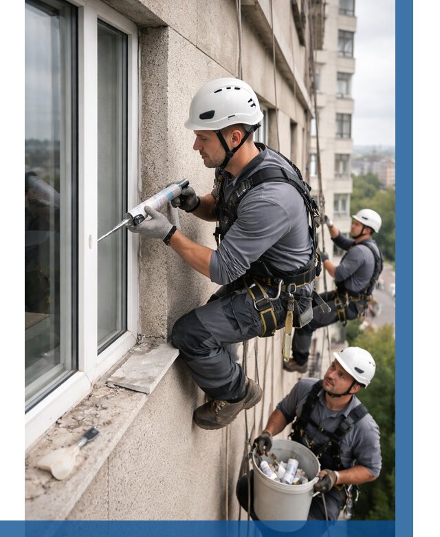 Герметизация оконных швов снаружи в Нефтекамске от 1540 р. | ВЫСОТНИК-Нтк