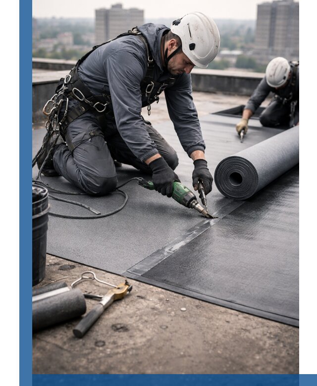 Ремонт мягкой кровли в Нефтекамске с выездом промальпинистов