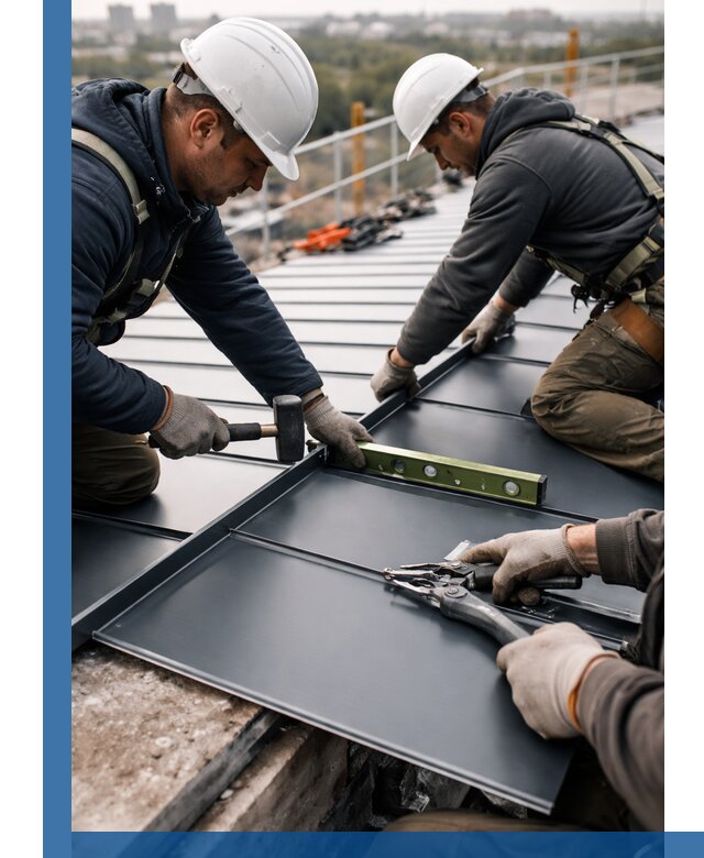 Монтаж фальцевой кровли в Нефтекамске для промышленных зданий