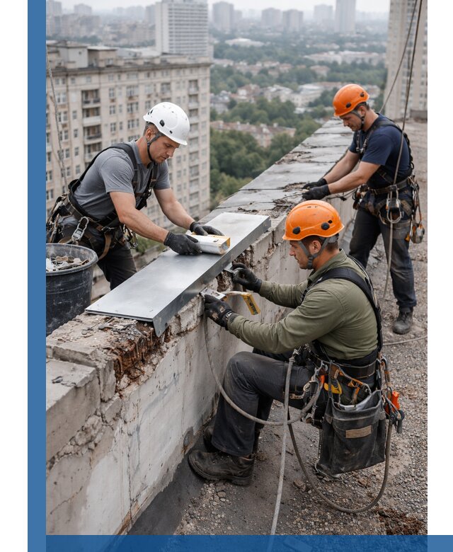 Ремонт парапета на кровле в Нефтекамске, высотные работы с гарантией