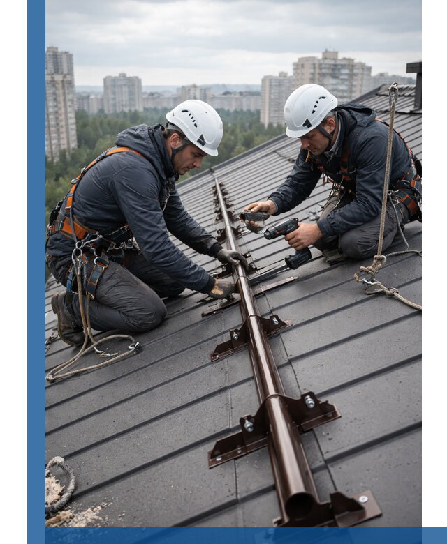 Монтаж снегозадержателей на кровле зданий в Нефтекамске под ключ