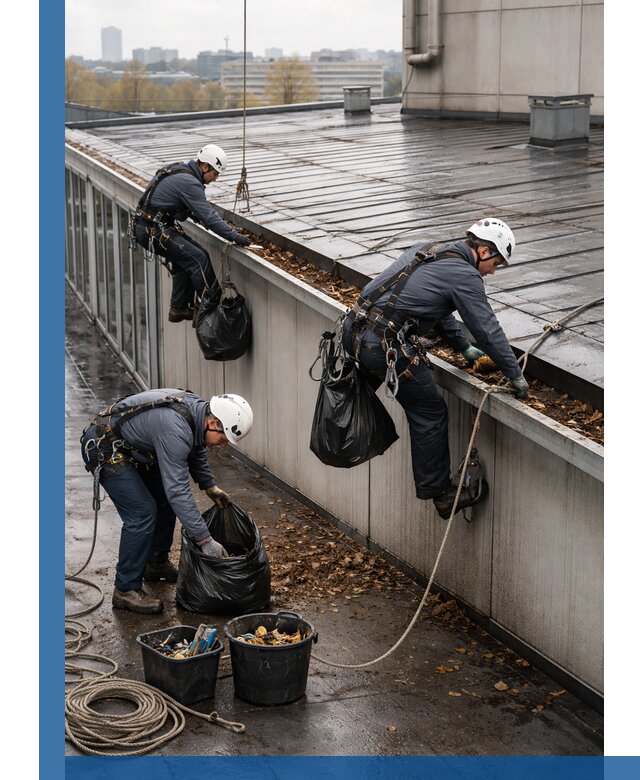 Очистка кровли по периметру в Нефтекамске силами промышленных альпинистов