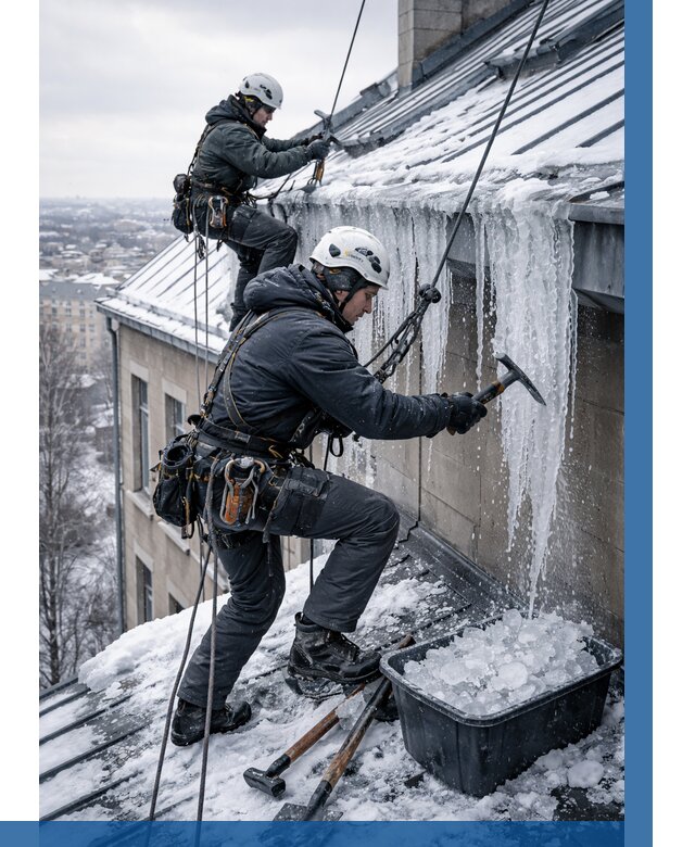 Удаление наледи с кровли в Нефтекамске от 5647 р. | ВЫСОТНИК-Нтк