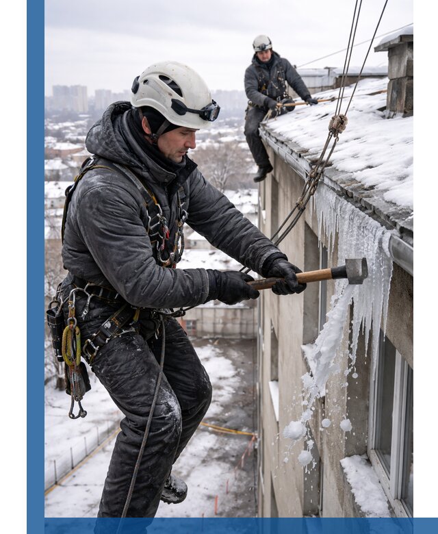 Сбивание и удаление сосулек с крыши в Нефтекамске безопасно