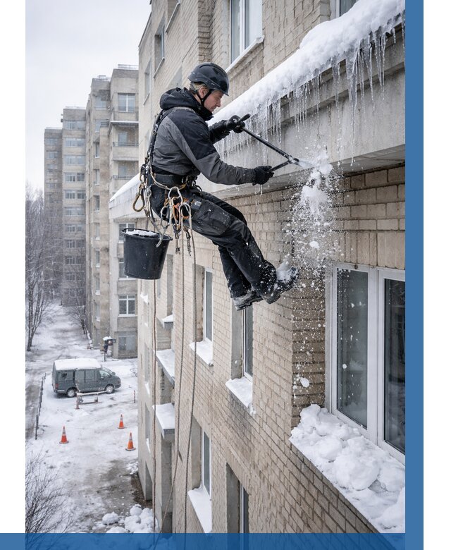 Удаление наледи с карнизов в Нефтекамске от 359 р. | ВЫСОТНИК-Нтк