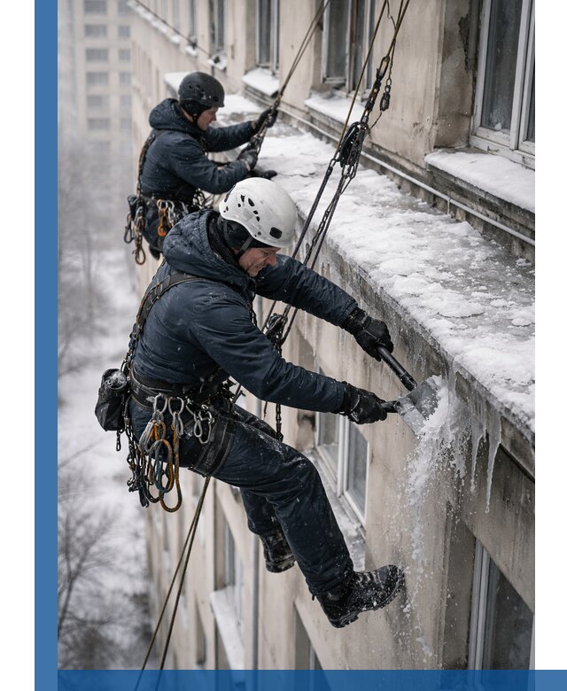 Удаление наледи и сосулек с карнизов в Нефтекамске профессионально