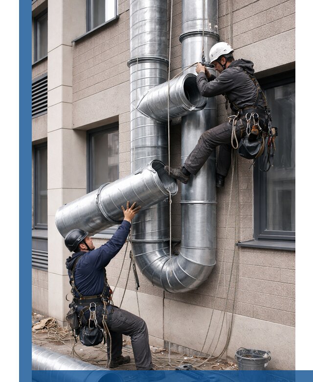 Монтаж фасадных воздуховодов в Нефтекамске с герметизацией и крепежом