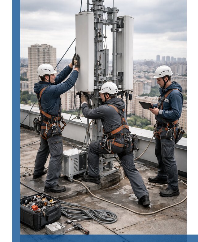 Монтаж антенн связи на крыше в Нефтекамске с вводом в эксплуатацию