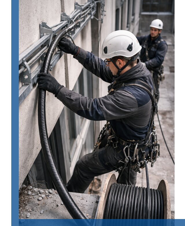 Протяжка кабеля питания на высоте в Нефтекамске с гарантией безопасности и качества