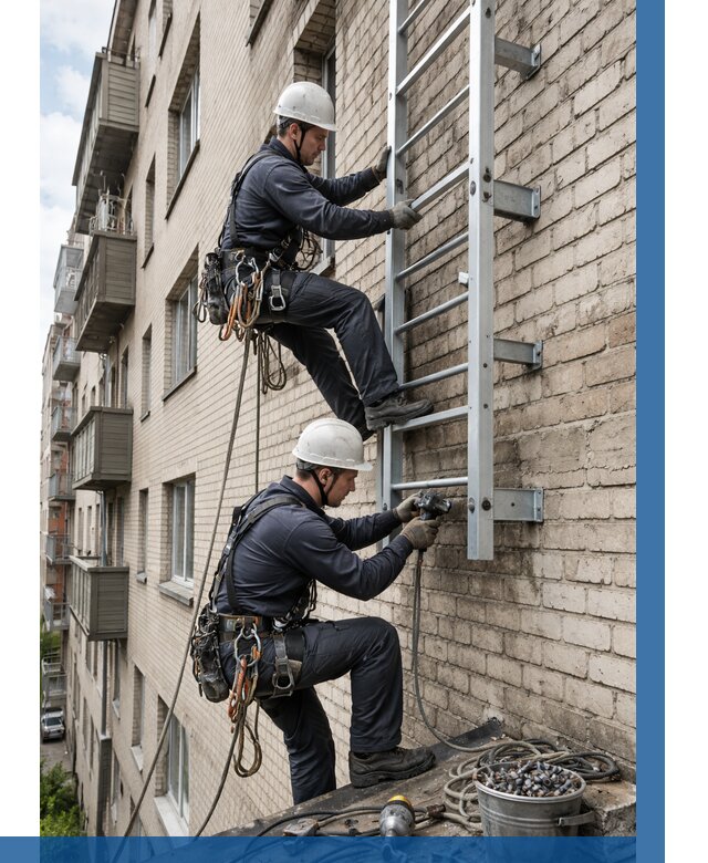 Монтаж пожарной лестницы в Нефтекамске от 25670 р заказать у ВЫСОТНИК-Нтк