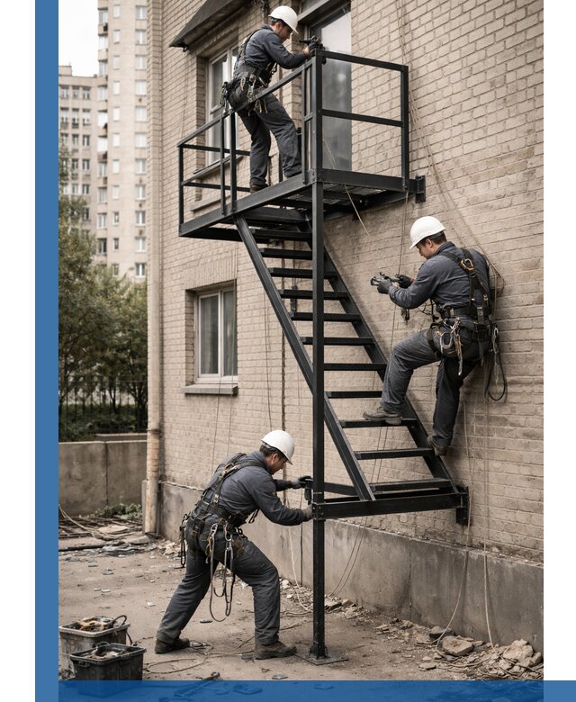 Монтаж пожарной лестницы в Нефтекамске, установка и крепление