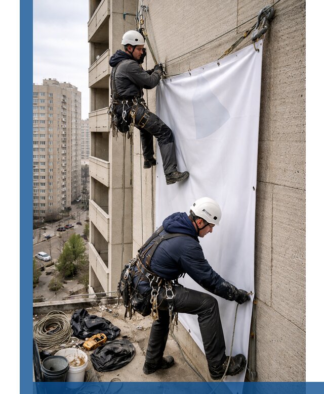 Профессиональный монтаж баннеров на фасаде в Нефтекамске