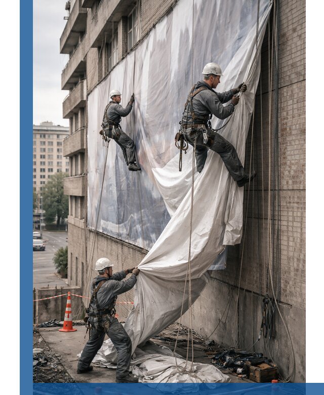 Демонтаж баннеров с фасада в Нефтекамске оперативно и безопасно