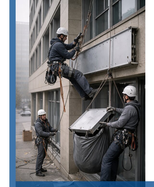 Демонтаж рекламной вывески с высотными работами в Нефтекамске