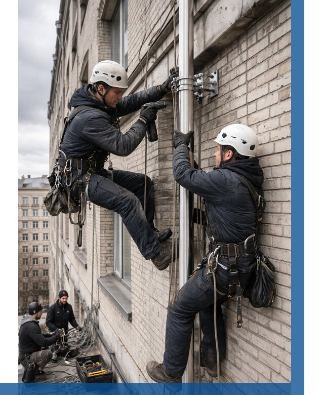 Монтаж флагштока на здании в Нефтекамске от 6674 р. | ВЫСОТНИК-Нтк