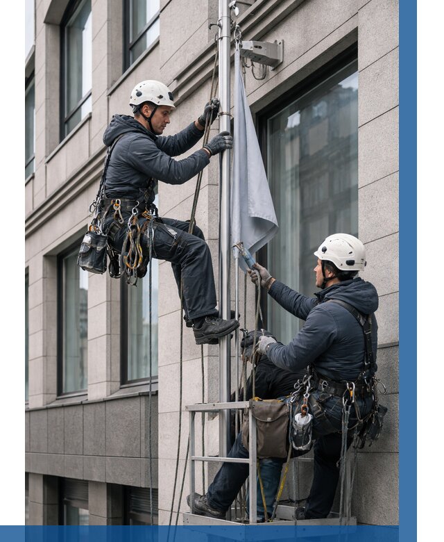 Установка флагов на фасаде в Нефтекамске от 4621 р. | ВЫСОТНИК-Нтк