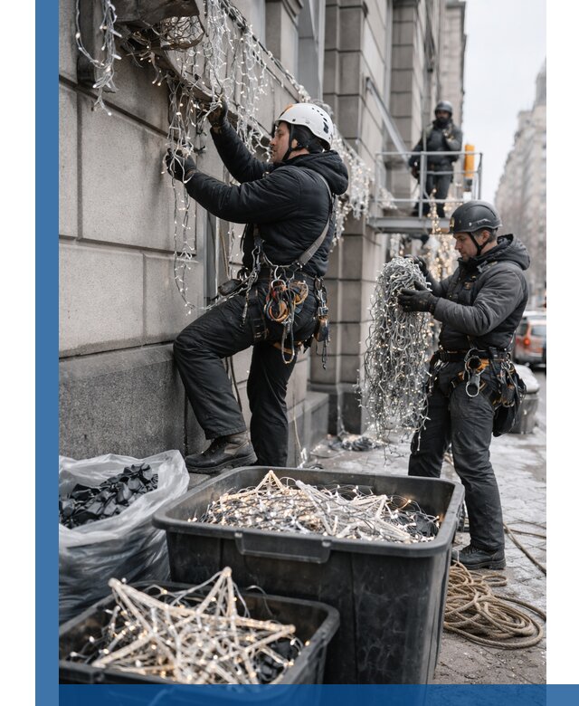 Демонтаж новогоднего оформления и гирлянд в Нефтекамске