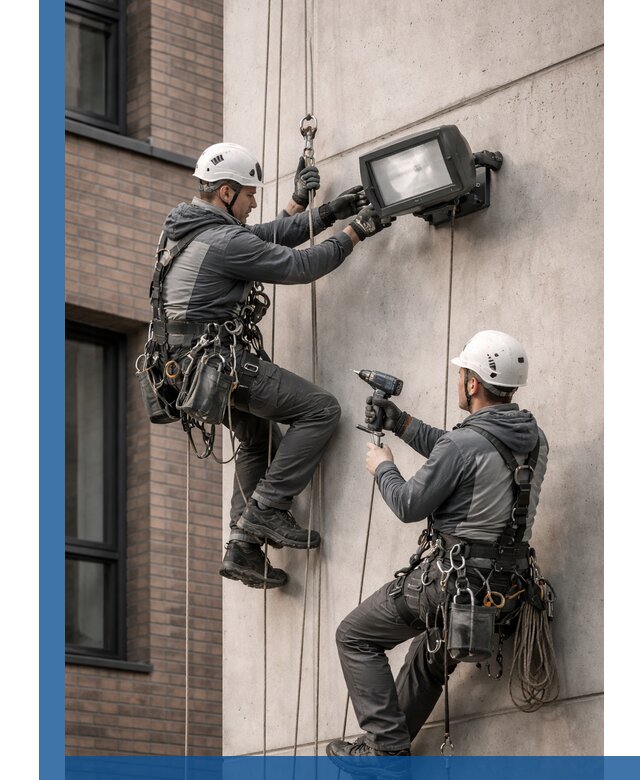 Профессиональный монтаж фасадных прожекторов в Нефтекамске под ключ