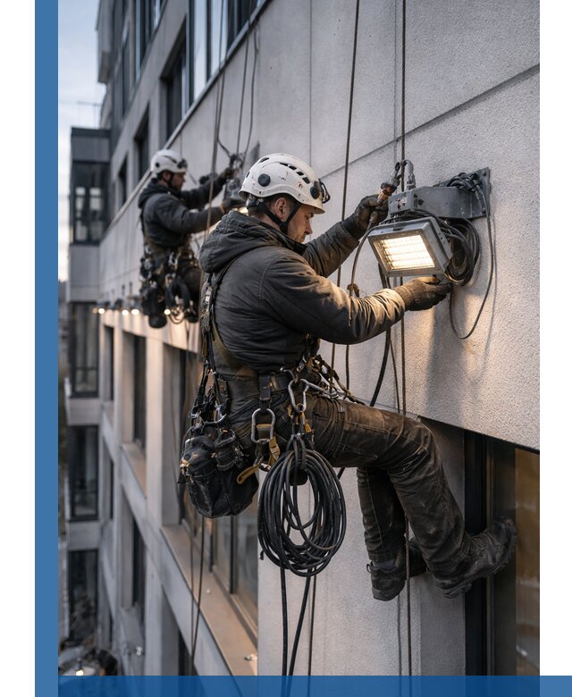 Монтаж фасадного освещения в Нефтекамске установка и подключение