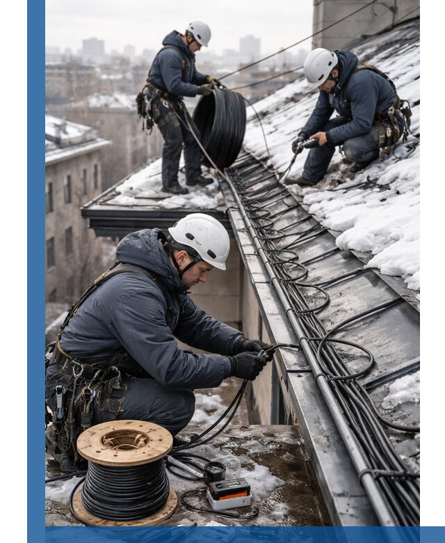 Монтаж греющего кабеля на кровле в Нефтекамске под ключ