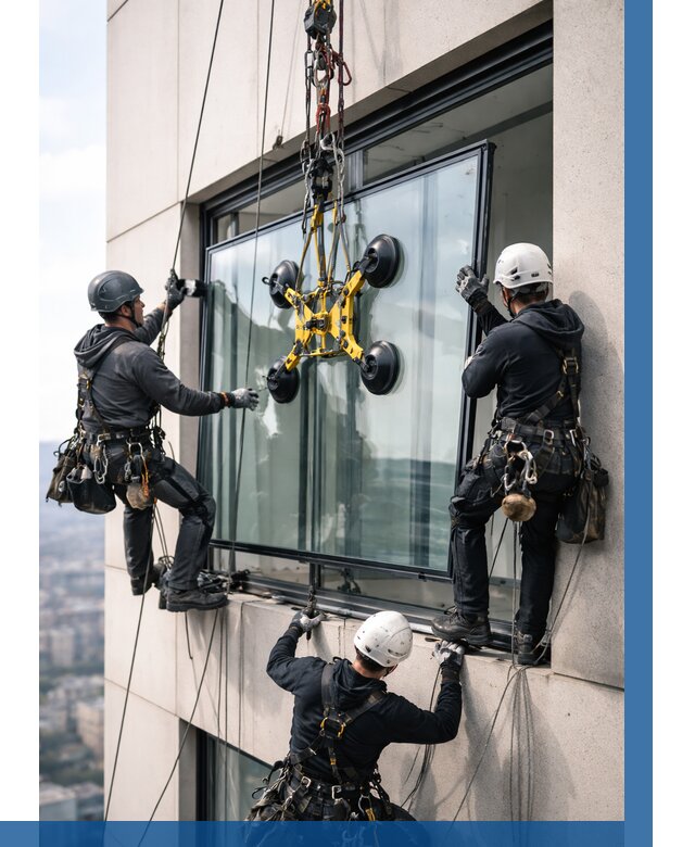 Монтаж стеклопакетов на высоте в Нефтекамске от 3286 р. | ВЫСОТНИК-Нтк