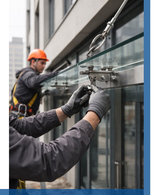 Монтаж стеклянных козырьков в Нефтекамске от 8728 р. | ВЫСОТНИК-Нтк