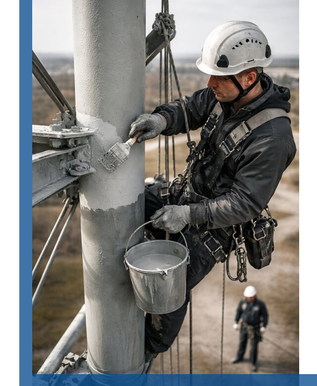 Покраска мачт связи в Нефтекамске промышленными альпинистами