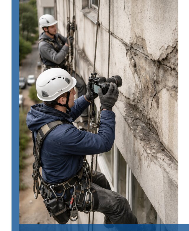Фотофиксация дефектов фасада с высотной съемкой в Нефтекамске